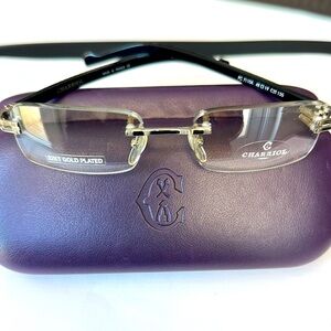 Charriol Men’s 22KTGold Plated Glasses in Silver color metal with black temples.